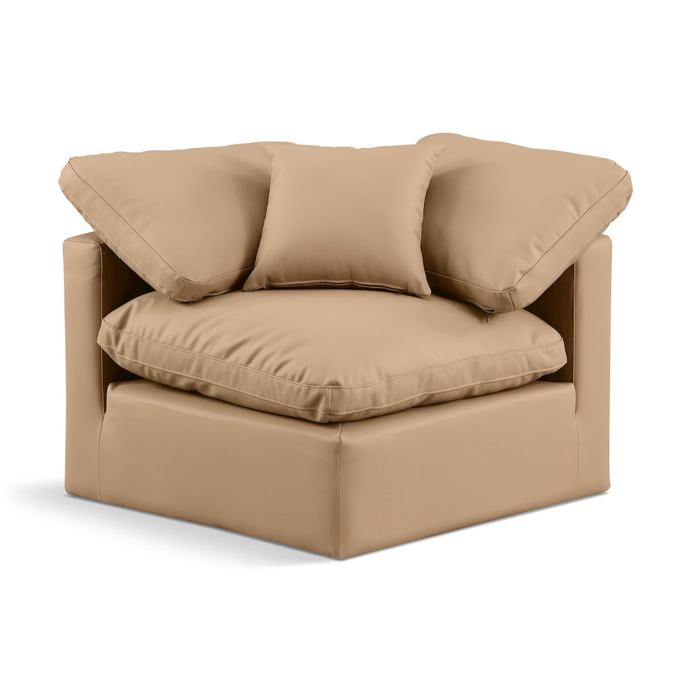 Indulge Tan Vegan Leather Corner Chair. Picture 1