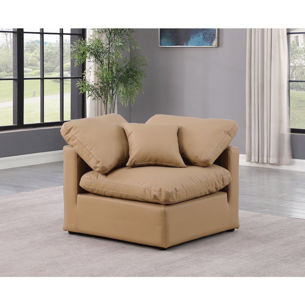 Indulge Tan Vegan Leather Corner Chair. Picture 2