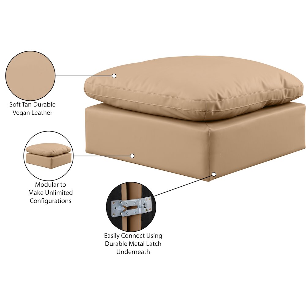 Indulge Tan Vegan Leather Ottoman. Picture 5