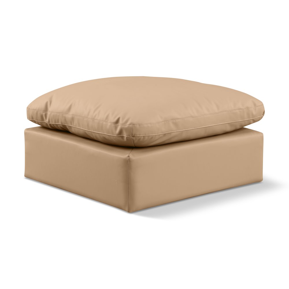 Indulge Tan Vegan Leather Ottoman. Picture 1