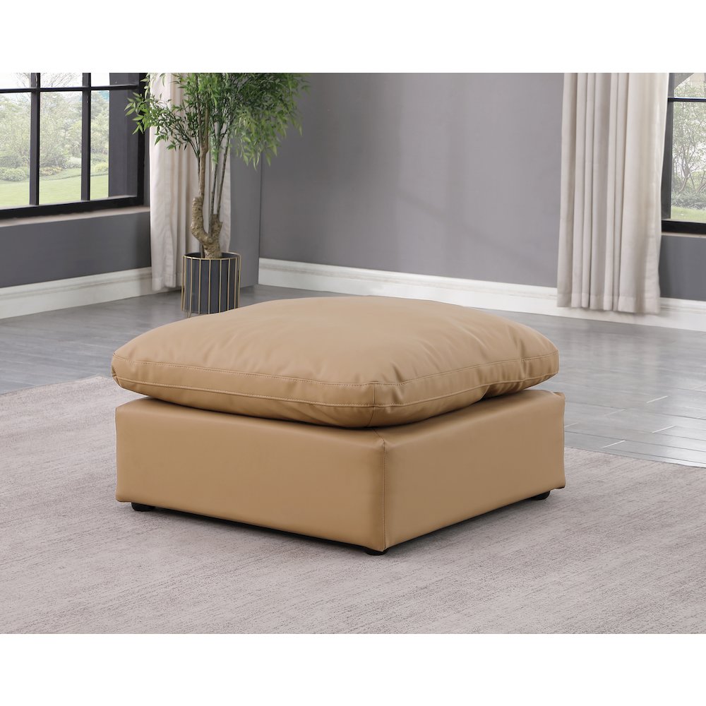 Indulge Tan Vegan Leather Ottoman. Picture 2