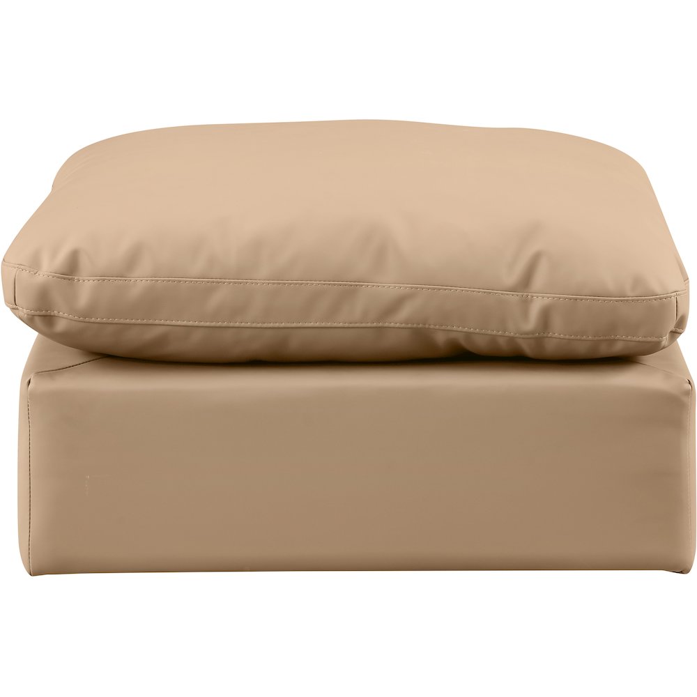 Indulge Tan Vegan Leather Ottoman. Picture 3