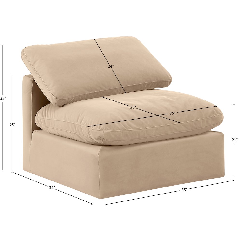 Indulge Beige Velvet Armless Chair. Picture 8