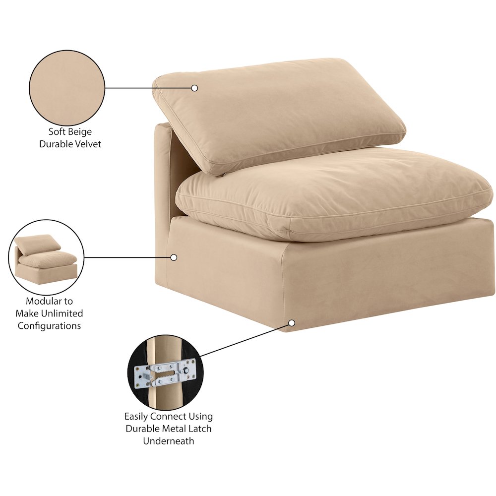 Indulge Beige Velvet Armless Chair. Picture 9