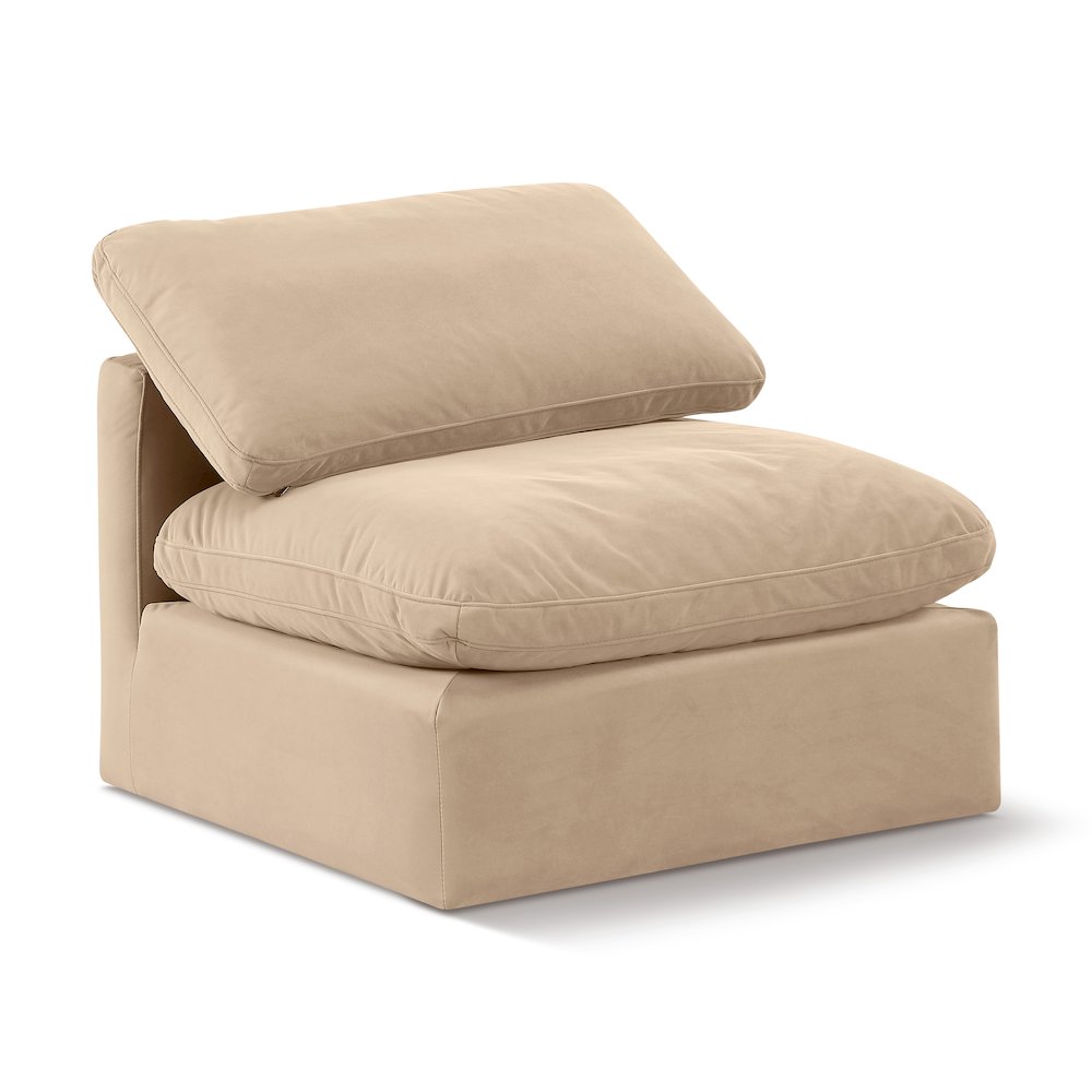 Indulge Beige Velvet Armless Chair. Picture 1