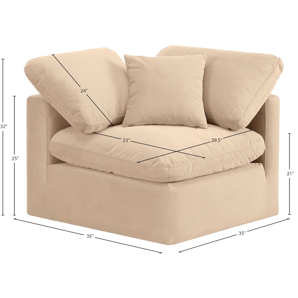 Indulge Beige Velvet Corner Chair. Picture 8