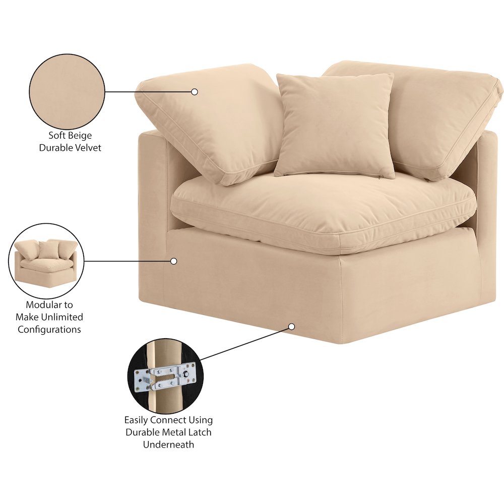 Indulge Beige Velvet Corner Chair. Picture 9