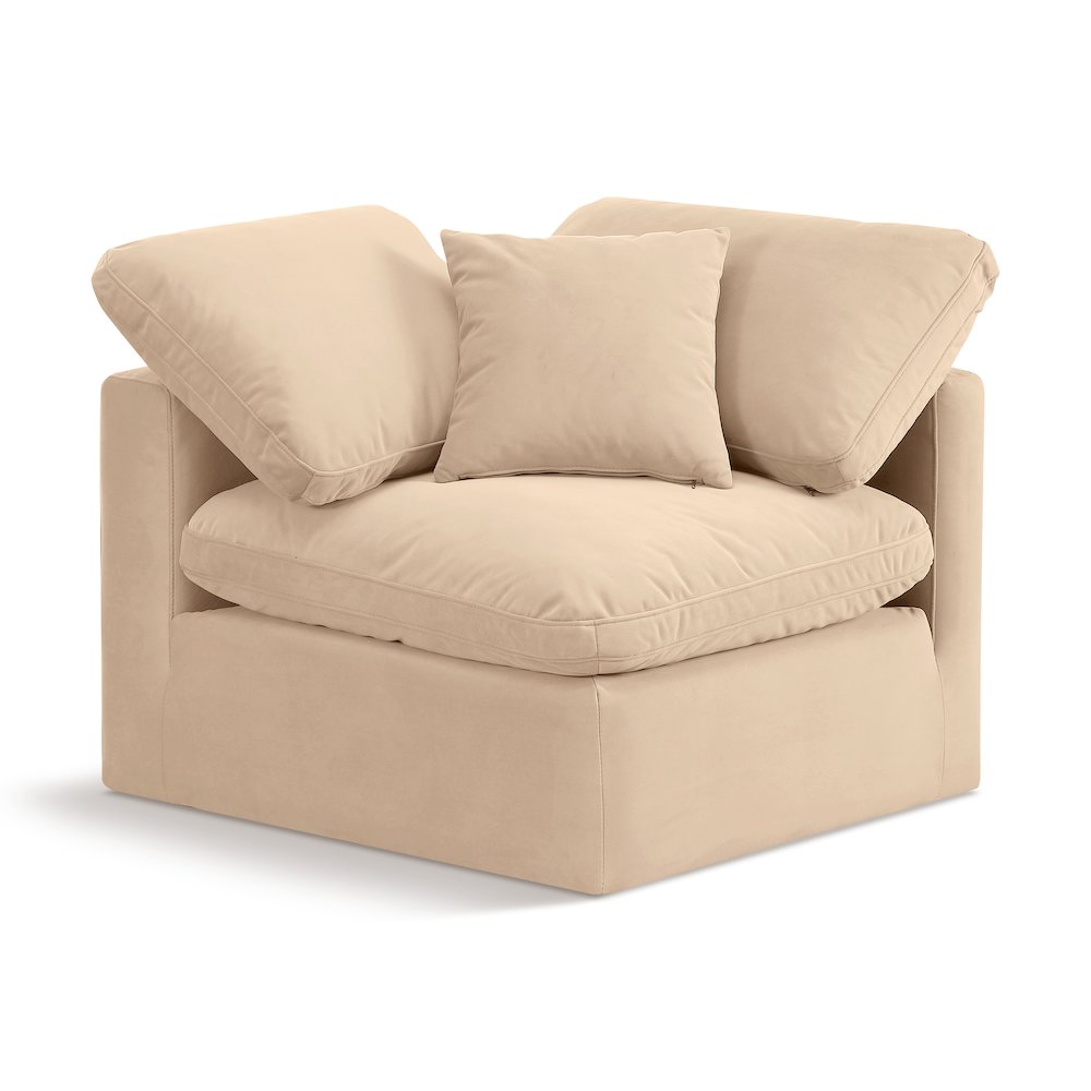 Indulge Beige Velvet Corner Chair. Picture 1
