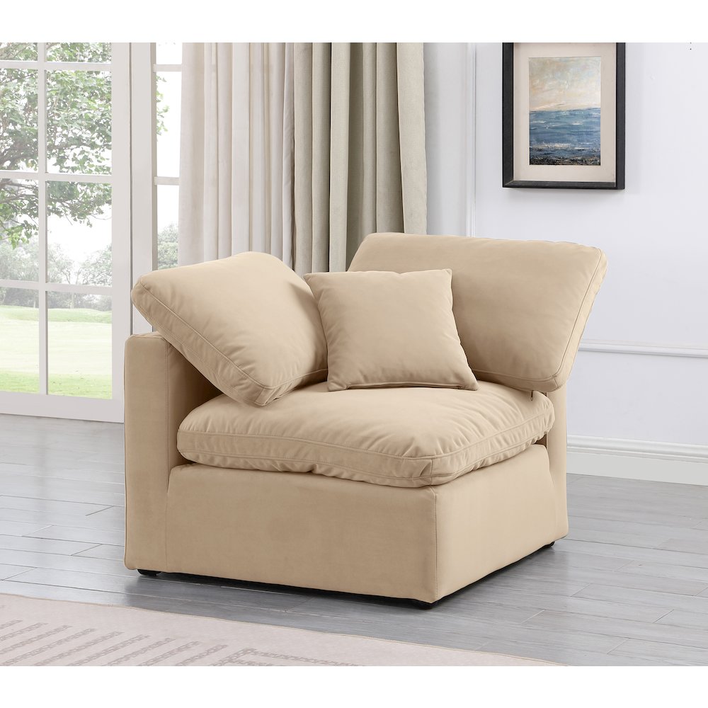Indulge Beige Velvet Corner Chair. Picture 2