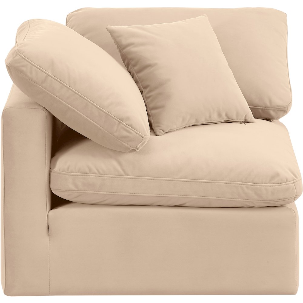 Indulge Beige Velvet Corner Chair. Picture 4