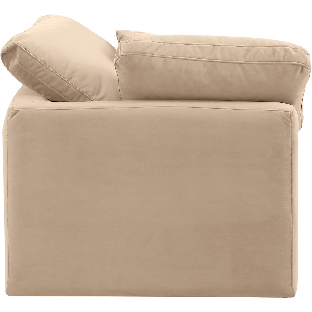Indulge Beige Velvet Corner Chair. Picture 5