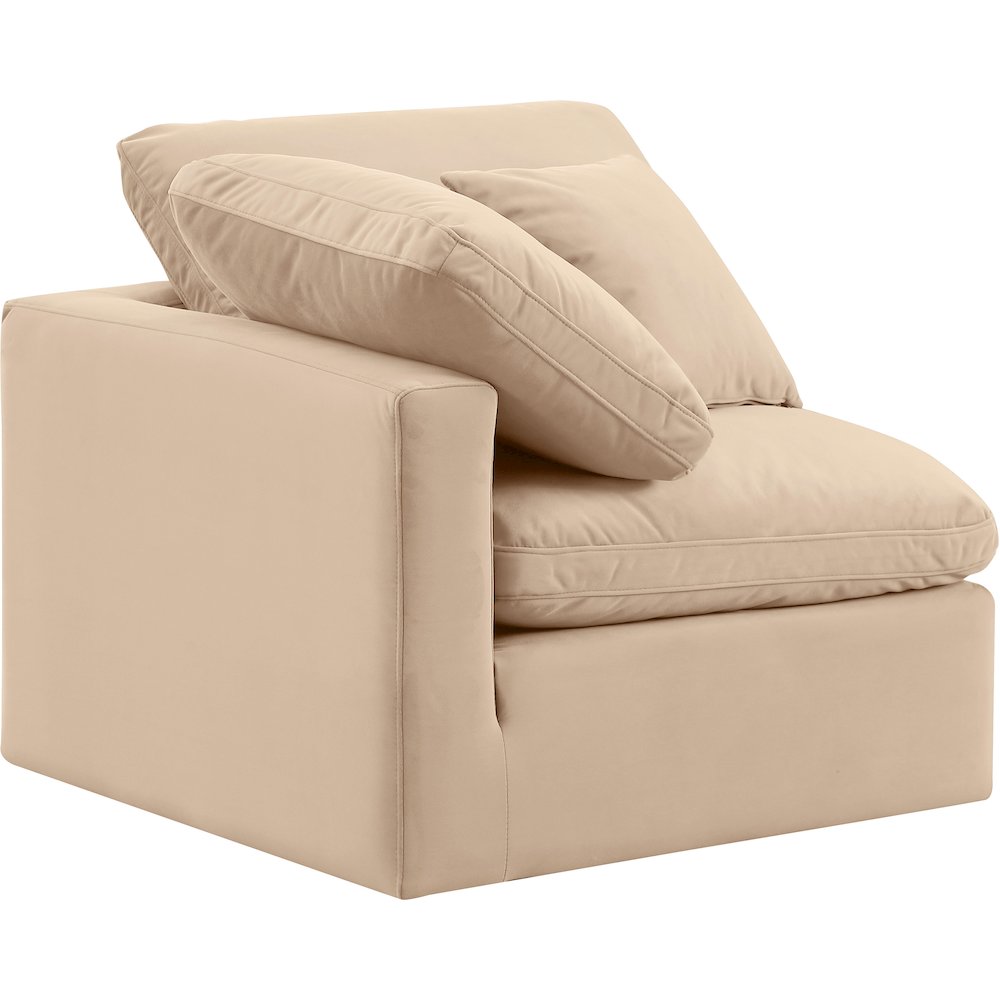 Indulge Beige Velvet Corner Chair. Picture 6