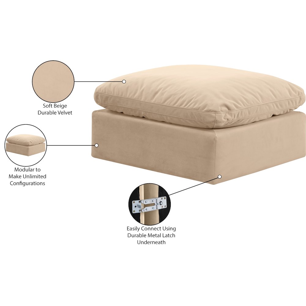 Indulge Beige Velvet Ottoman. Picture 6