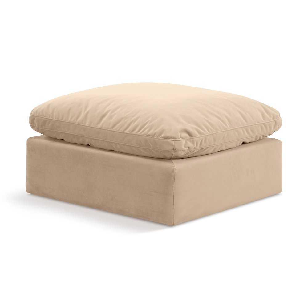 Indulge Beige Velvet Ottoman. Picture 1