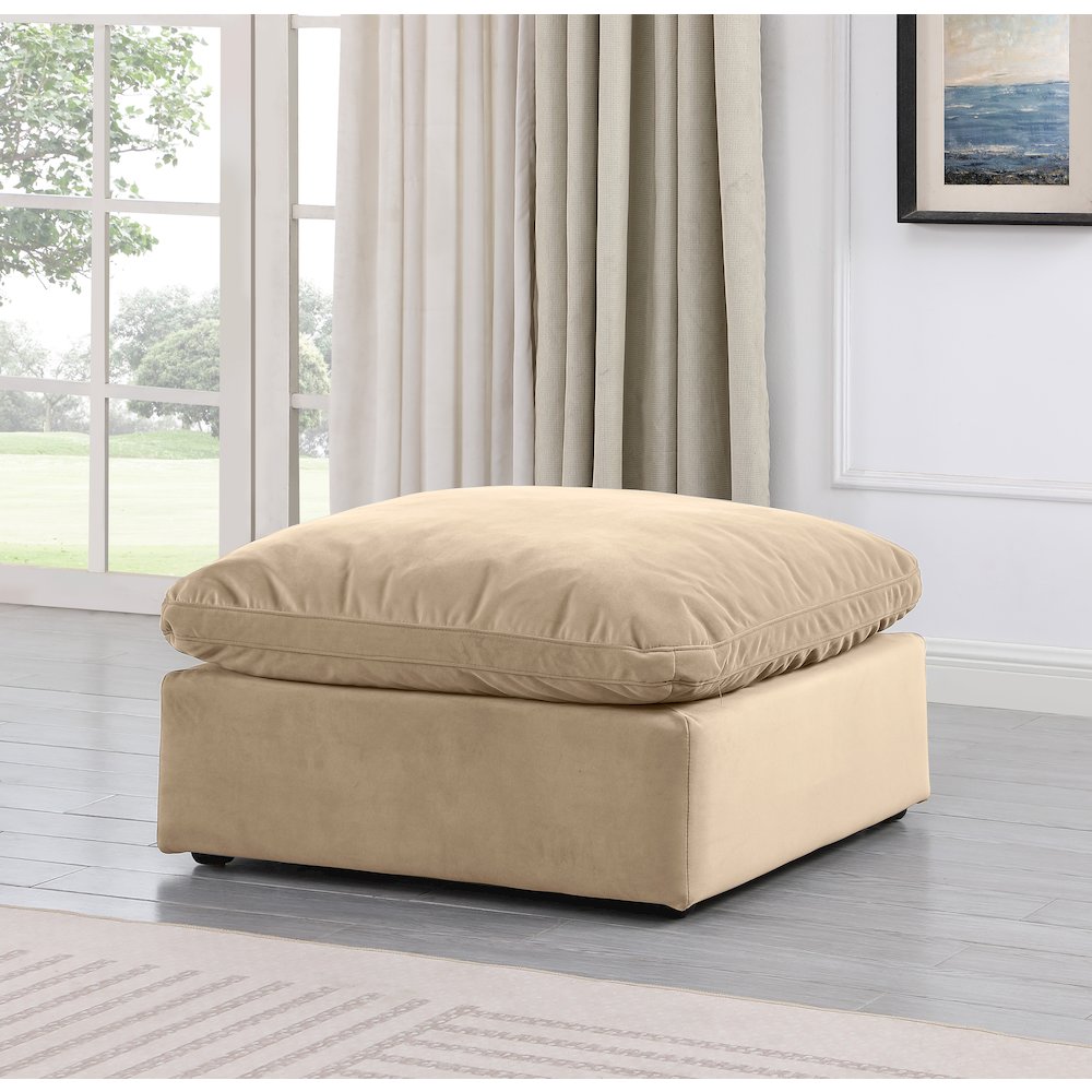Indulge Beige Velvet Ottoman. Picture 2