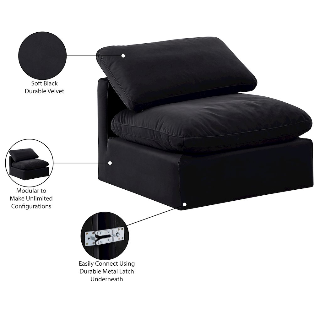 Indulge Black Velvet Armless Chair. Picture 9