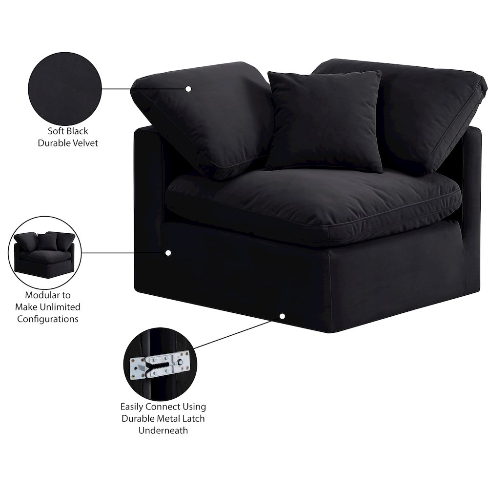 Indulge Black Velvet Corner Chair. Picture 9