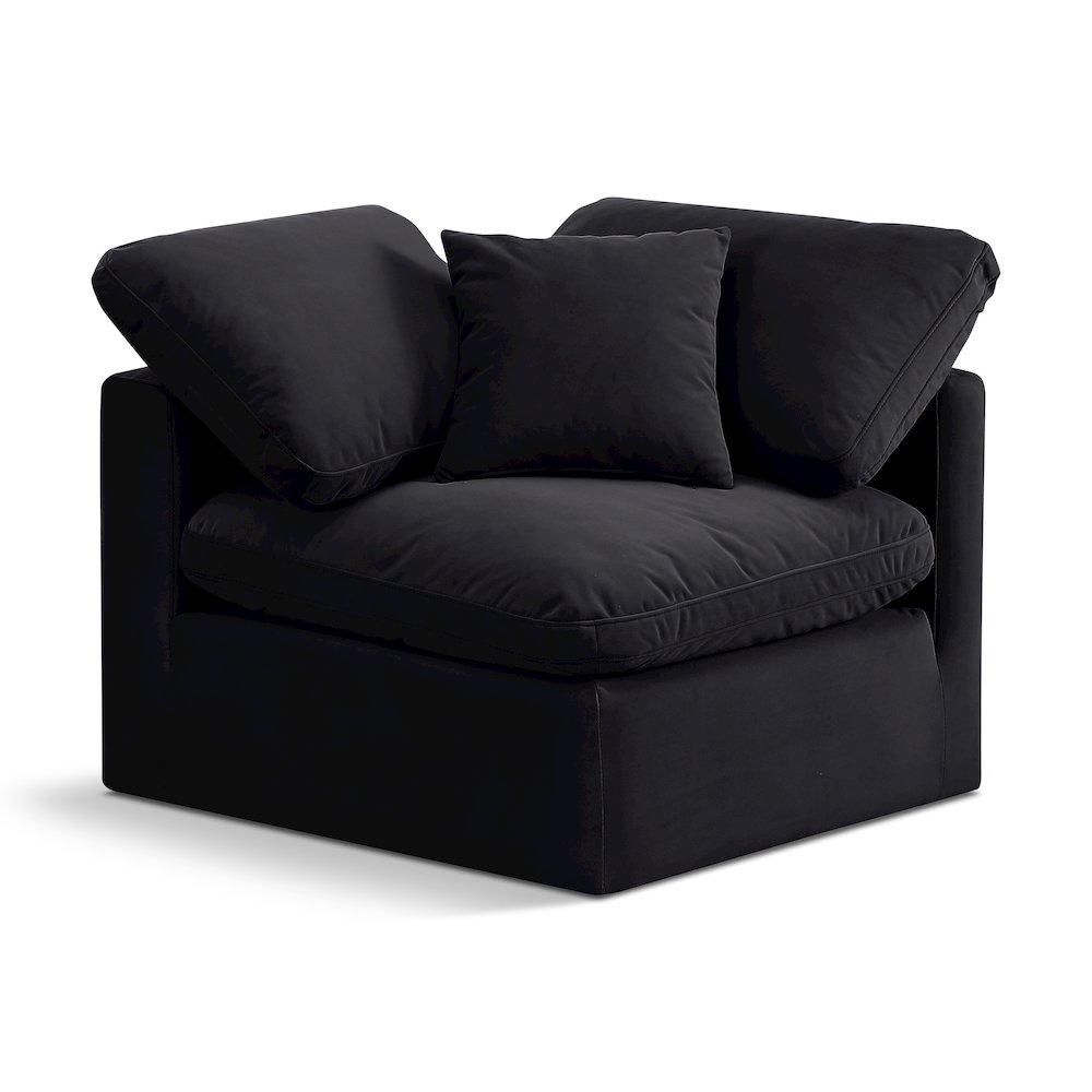 Indulge Black Velvet Corner Chair. Picture 1