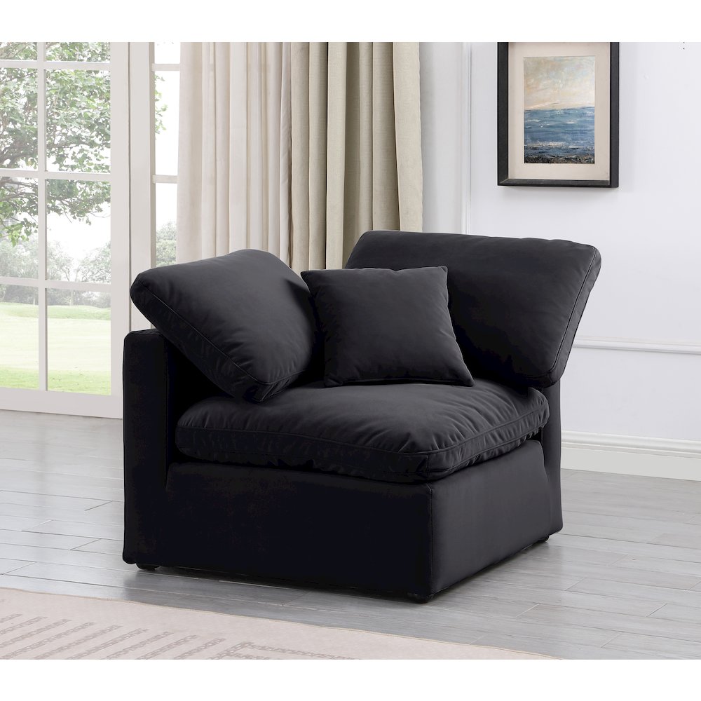 Indulge Black Velvet Corner Chair. Picture 2