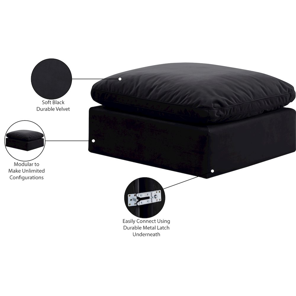Indulge Black Velvet Ottoman. Picture 6