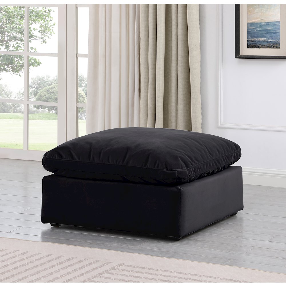 Indulge Black Velvet Ottoman. Picture 2