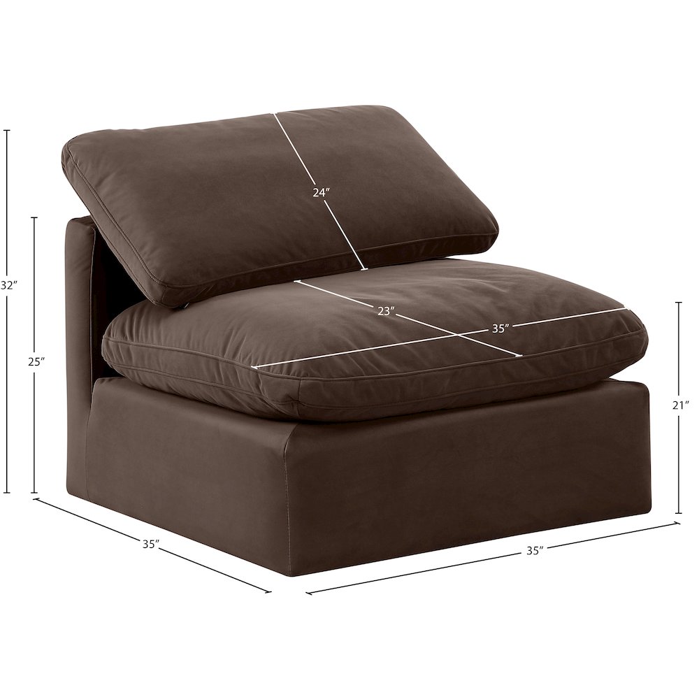 Indulge Brown Velvet Armless Chair. Picture 8