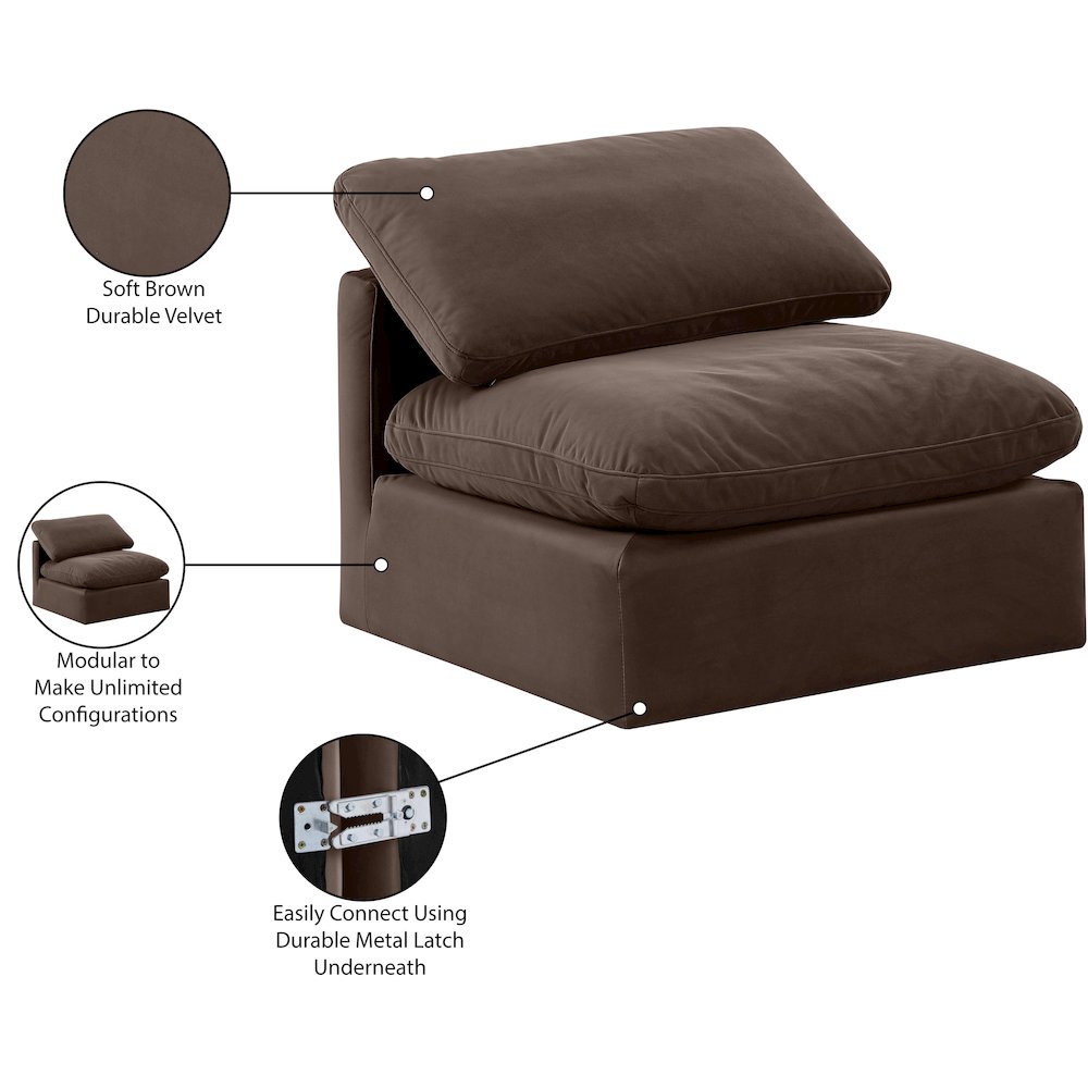 Indulge Brown Velvet Armless Chair. Picture 9