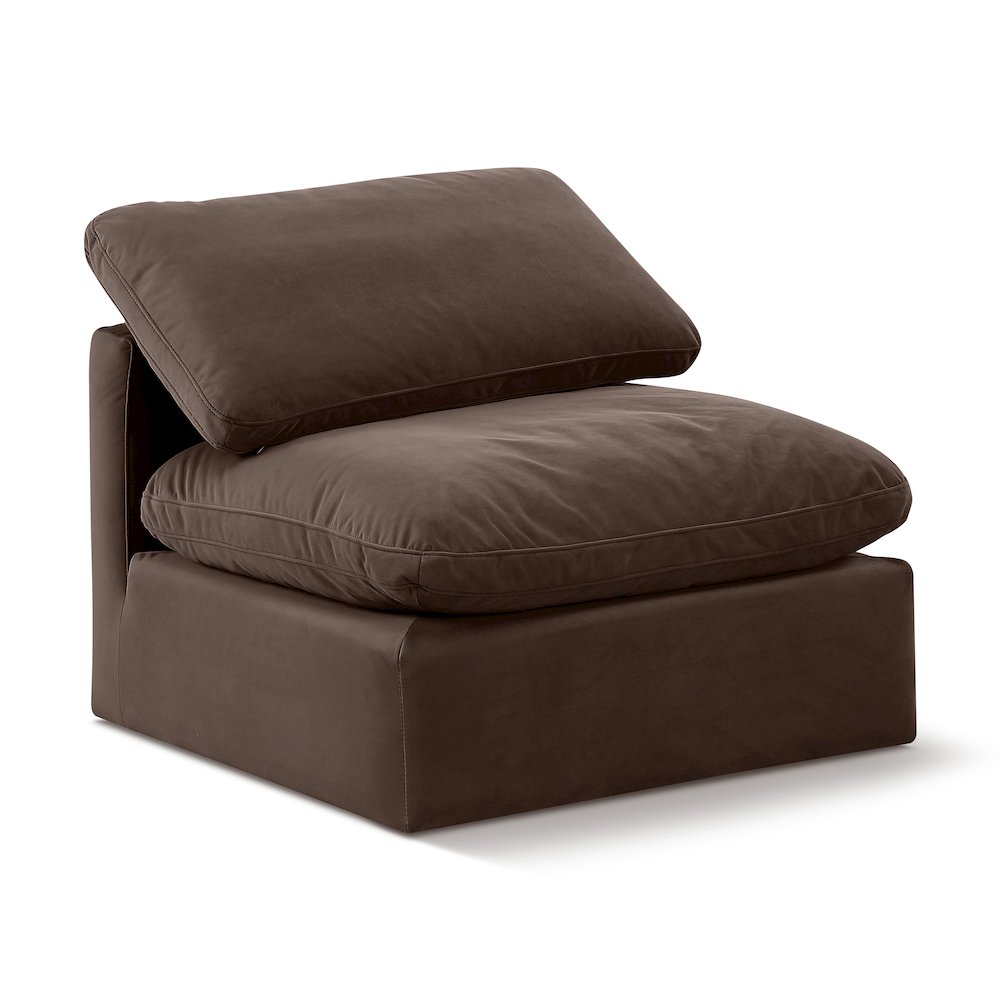 Indulge Brown Velvet Armless Chair. Picture 1