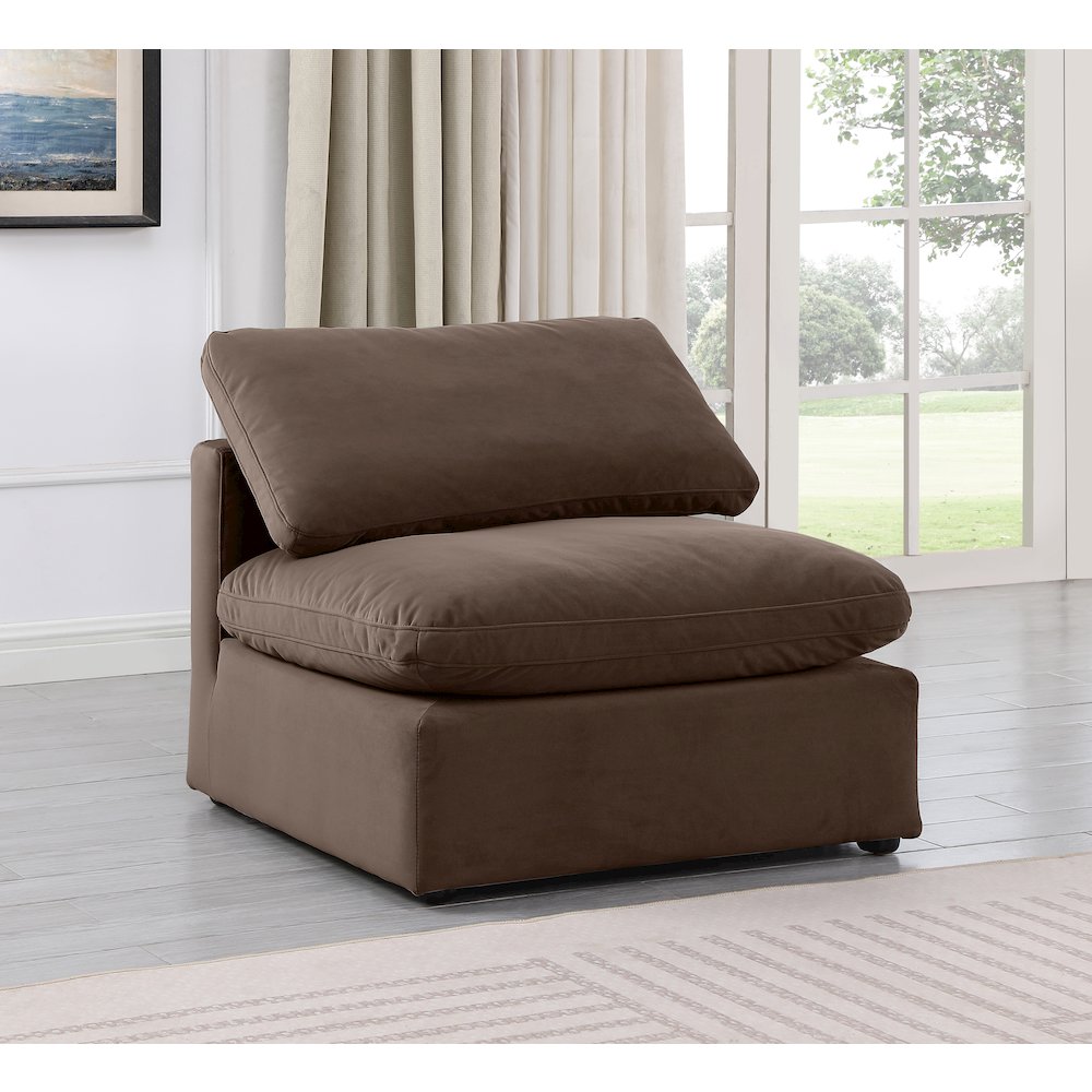 Indulge Brown Velvet Armless Chair. Picture 2