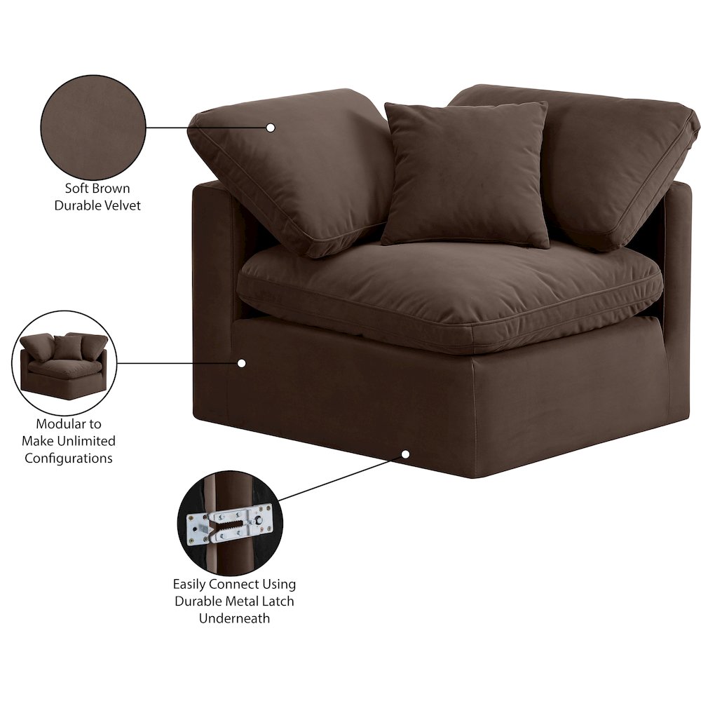 Indulge Brown Velvet Corner Chair. Picture 9