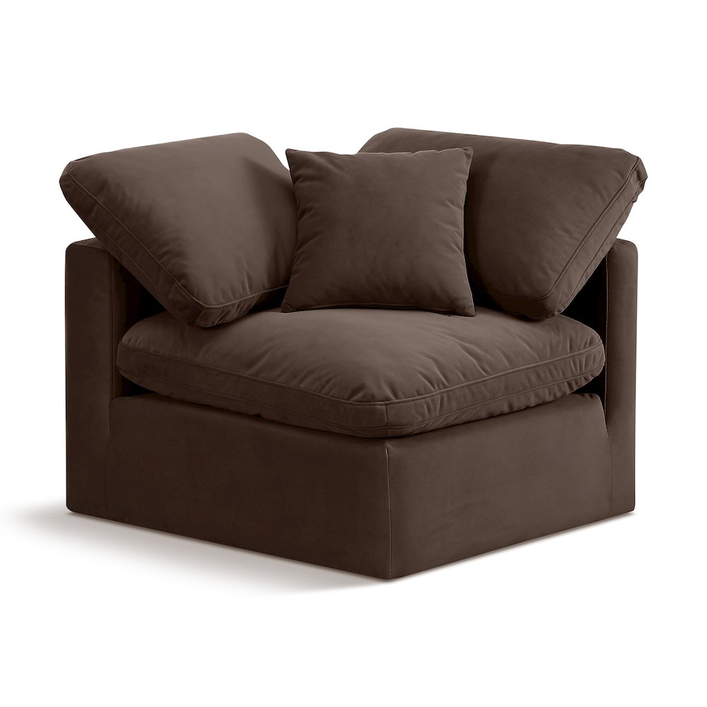 Indulge Brown Velvet Corner Chair. Picture 1