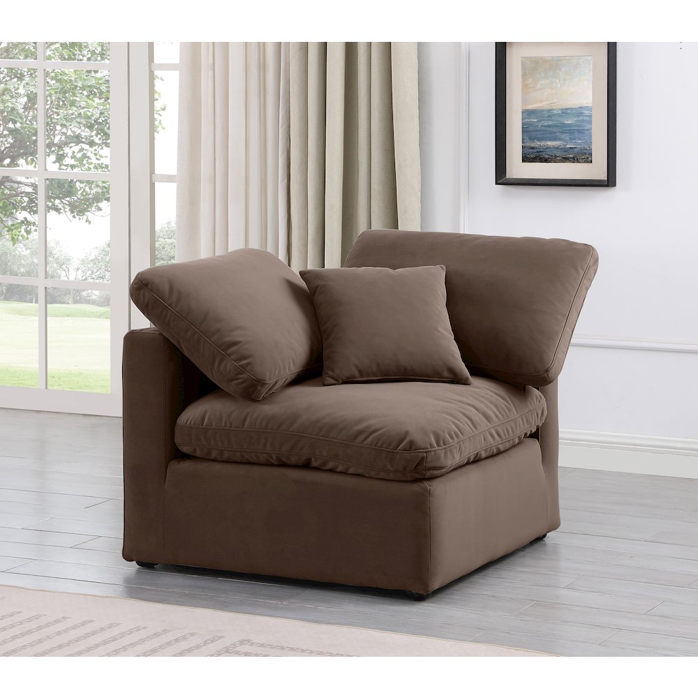 Indulge Brown Velvet Corner Chair. Picture 2