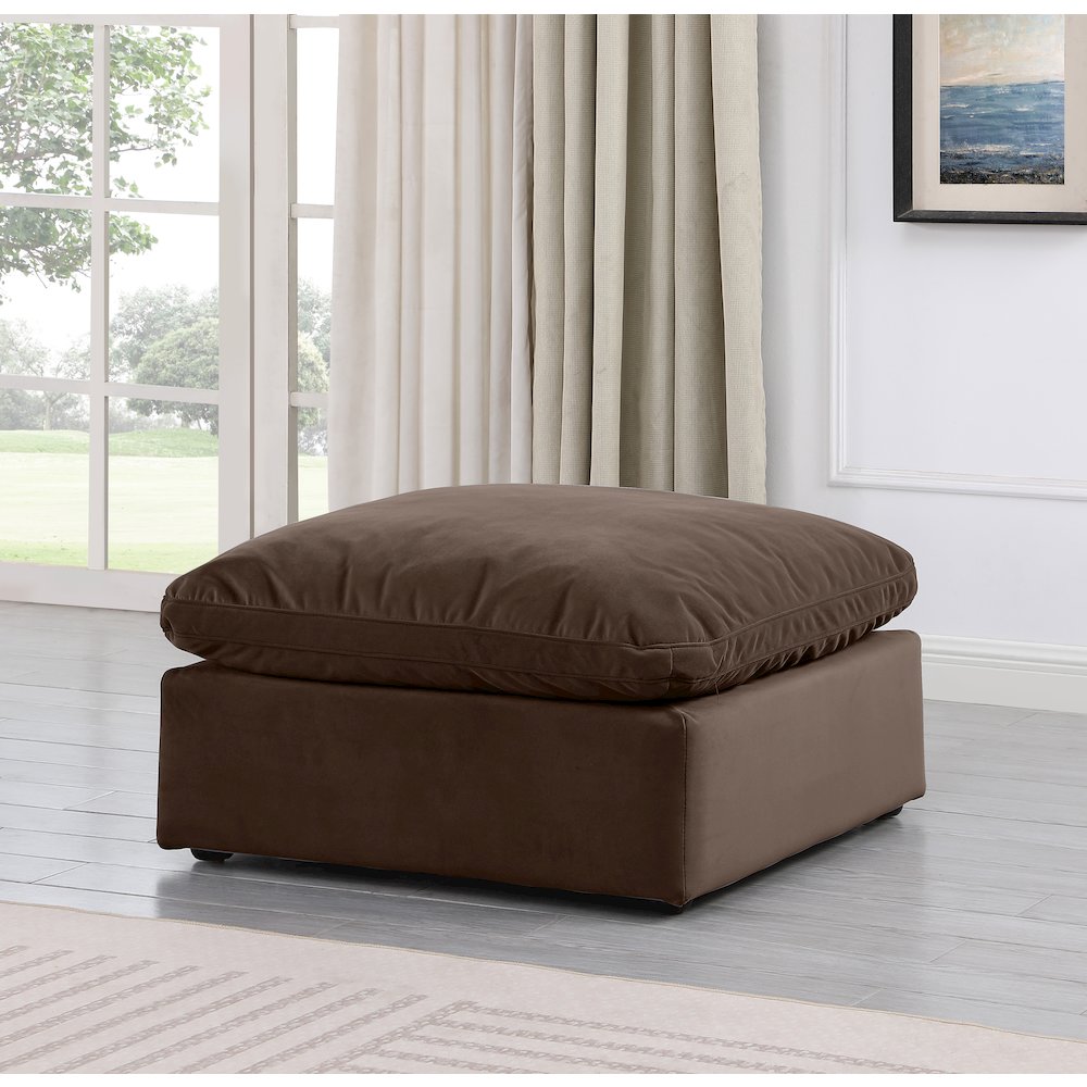 Indulge Brown Velvet Ottoman. Picture 2