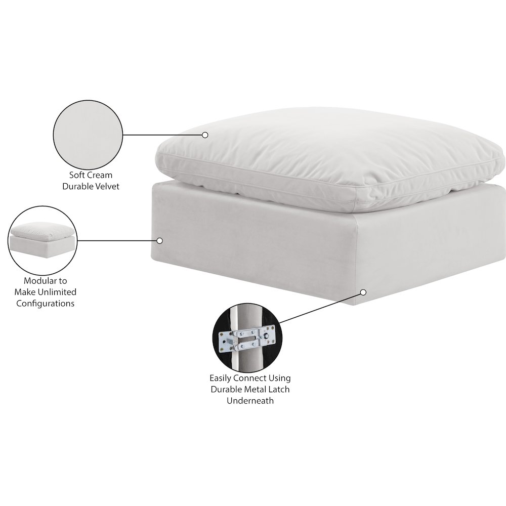 Indulge Cream Velvet Ottoman. Picture 6