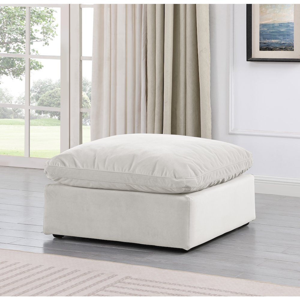 Indulge Cream Velvet Ottoman. Picture 2