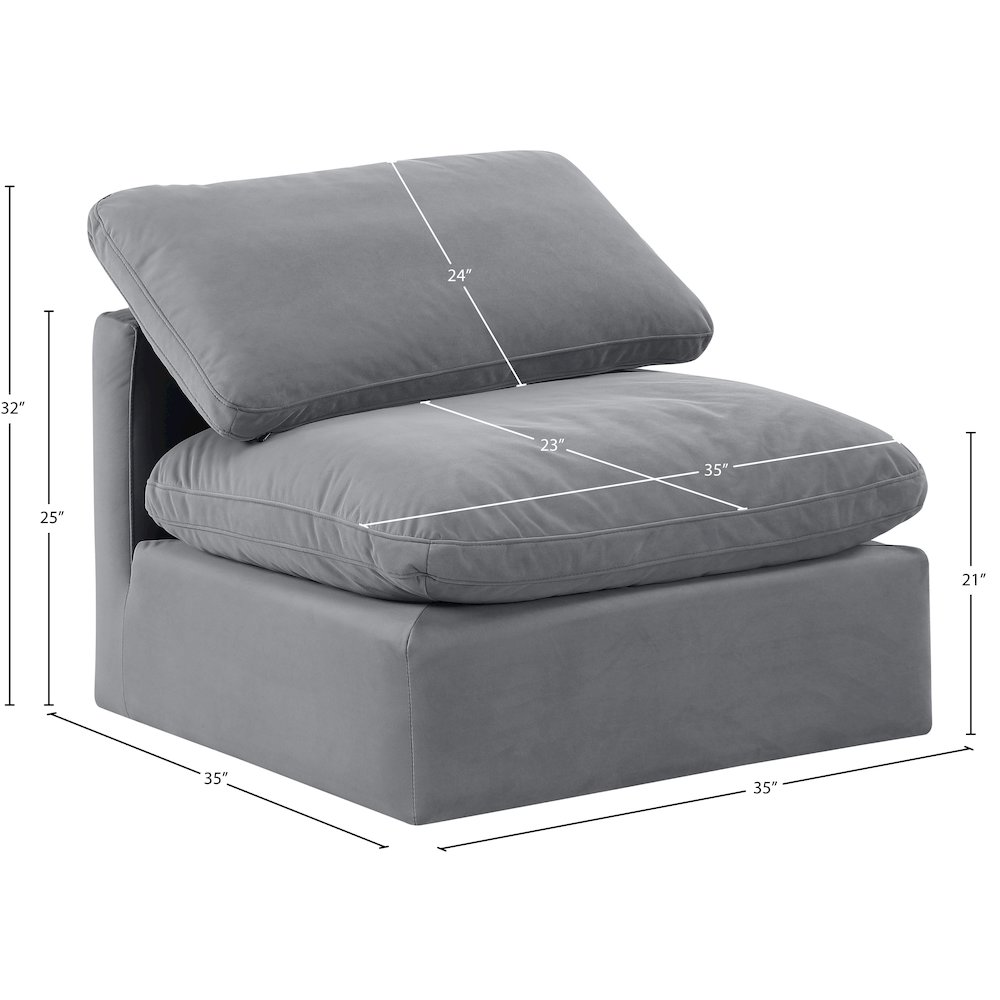 Indulge Grey Velvet Armless Chair. Picture 8