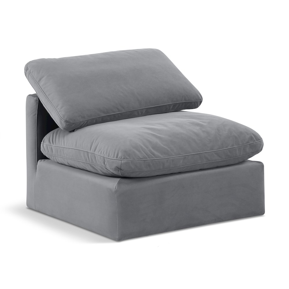 Indulge Grey Velvet Armless Chair. Picture 1