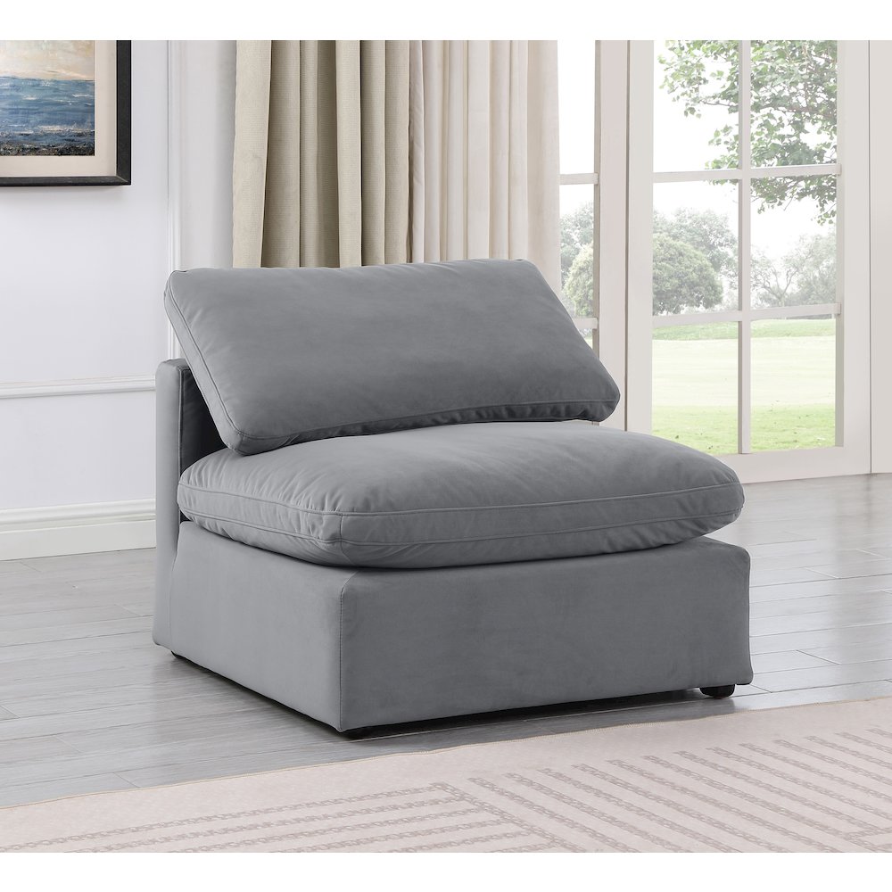 Indulge Grey Velvet Armless Chair. Picture 2