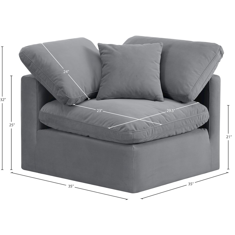 Indulge Grey Velvet Corner Chair. Picture 8
