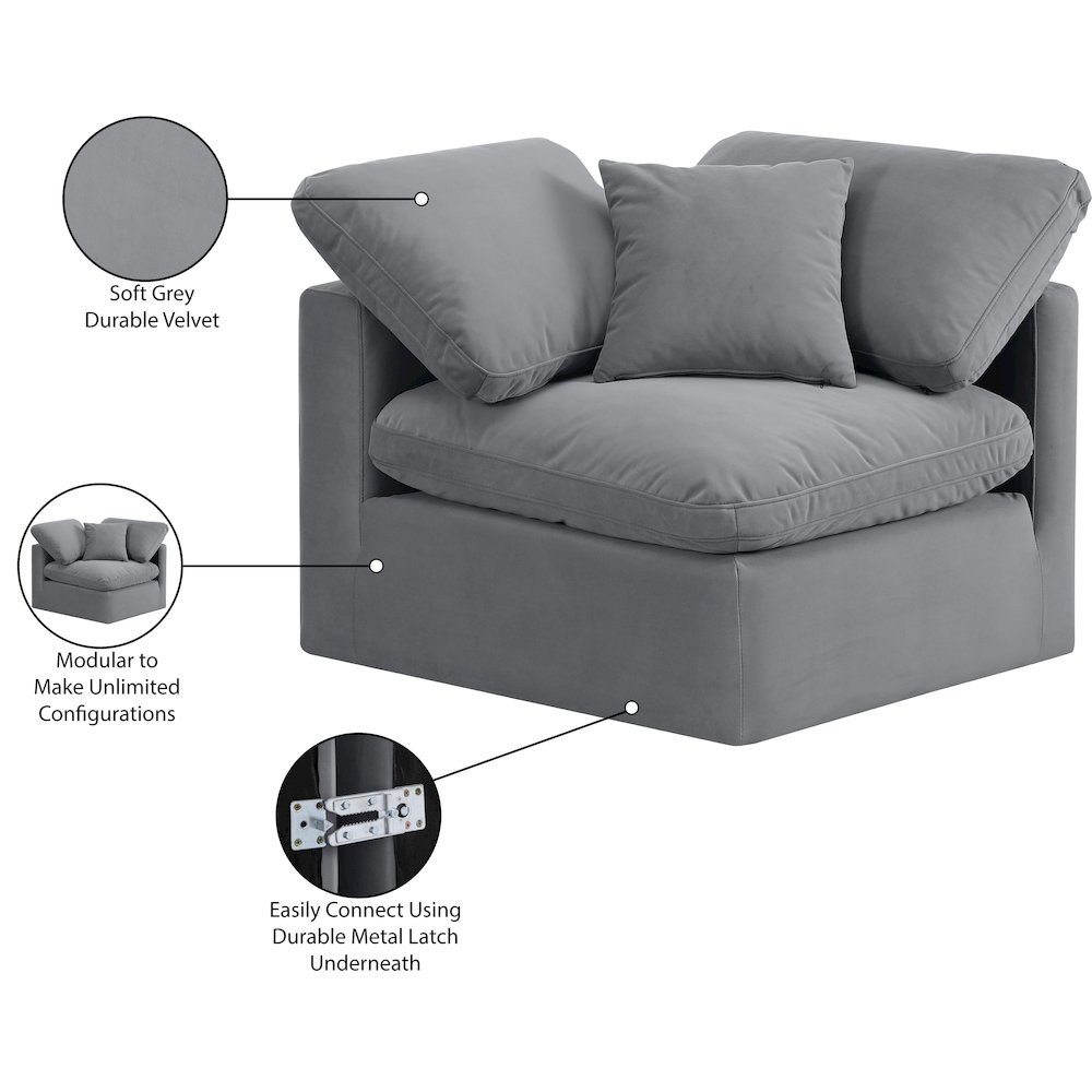 Indulge Grey Velvet Corner Chair. Picture 9