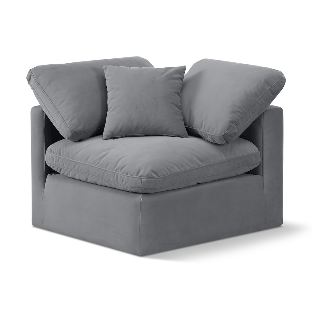 Indulge Grey Velvet Corner Chair. Picture 1