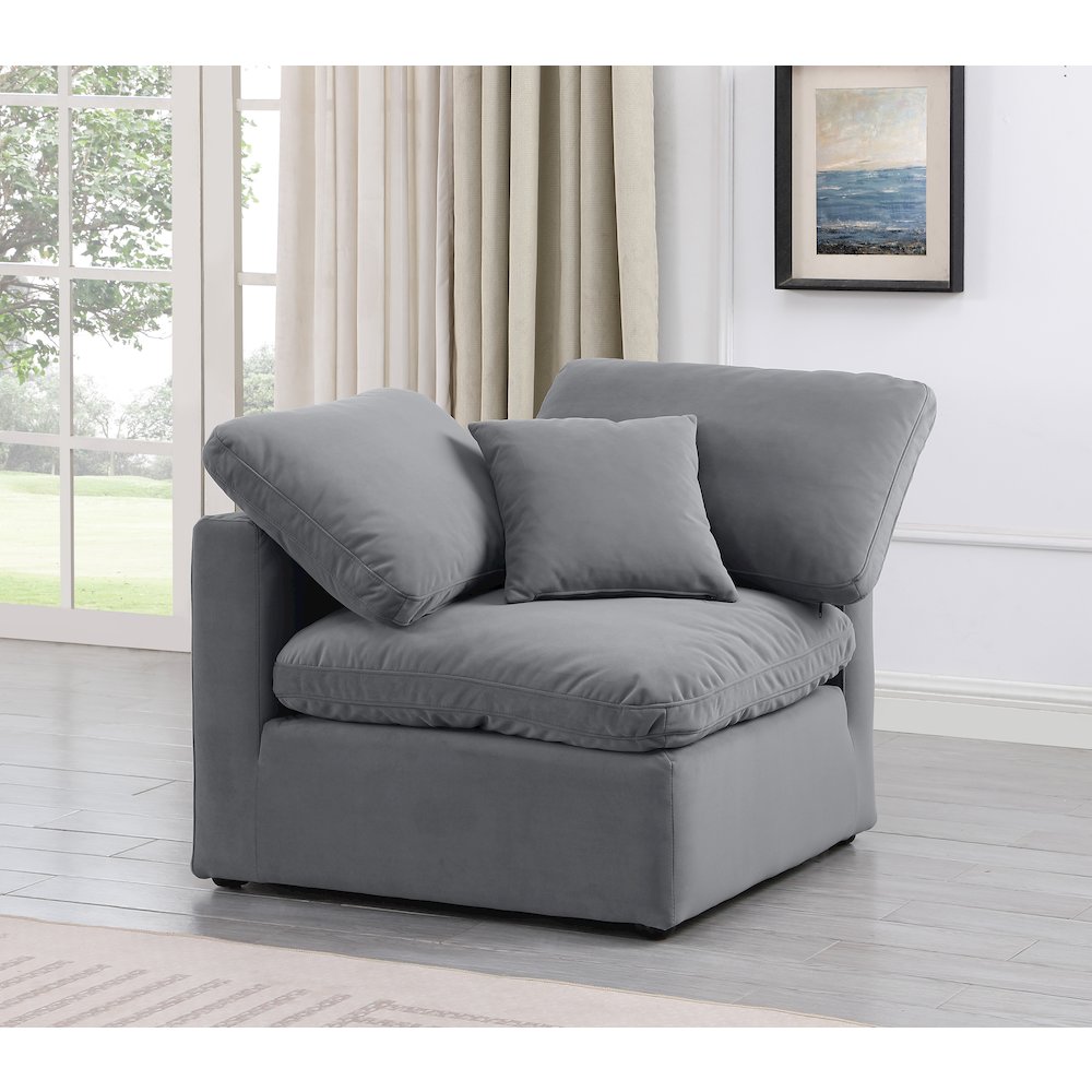 Indulge Grey Velvet Corner Chair. Picture 2
