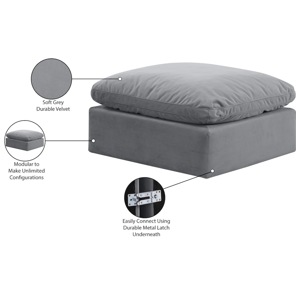 Indulge Grey Velvet Ottoman. Picture 6