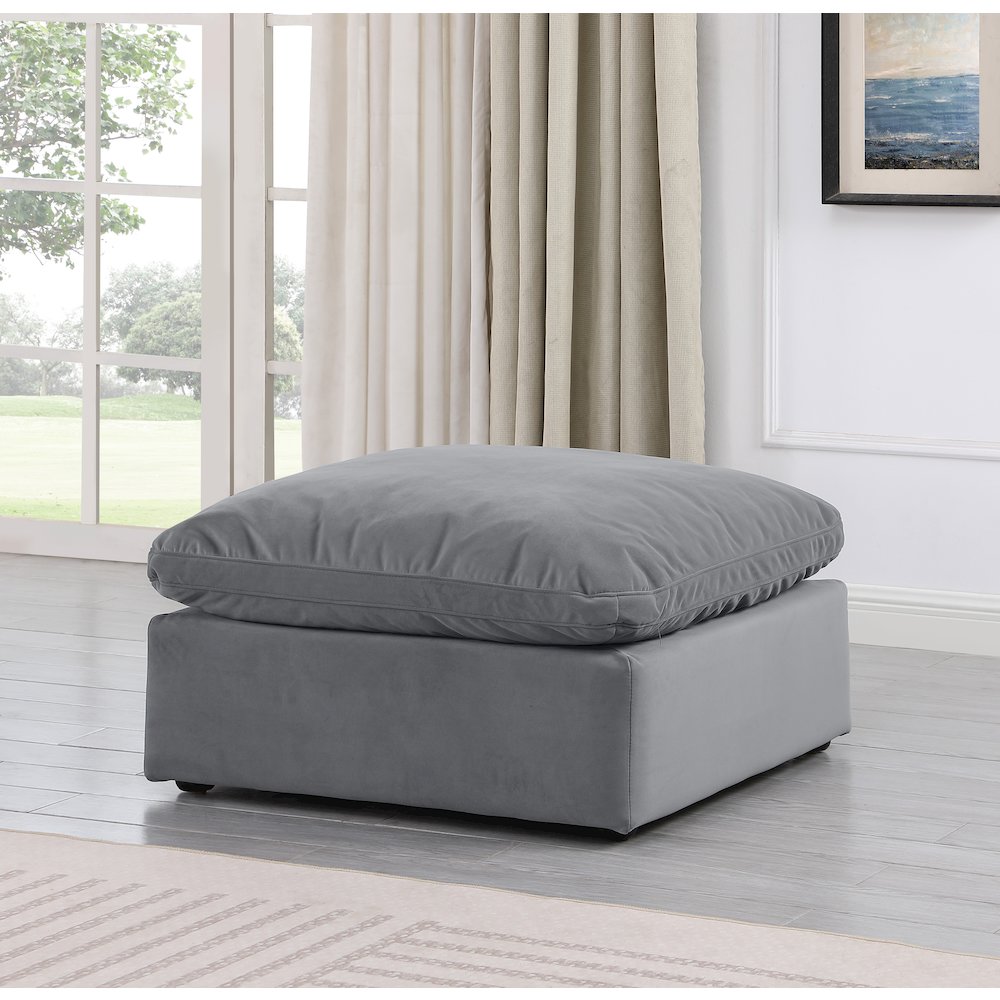 Indulge Grey Velvet Ottoman. Picture 2