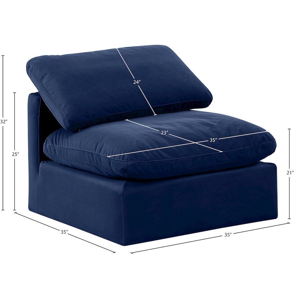 Indulge Navy Velvet Armless Chair. Picture 8