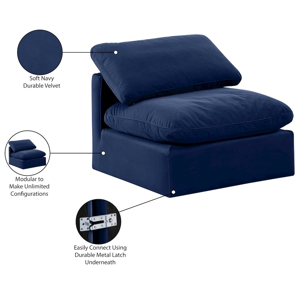 Indulge Navy Velvet Armless Chair. Picture 9