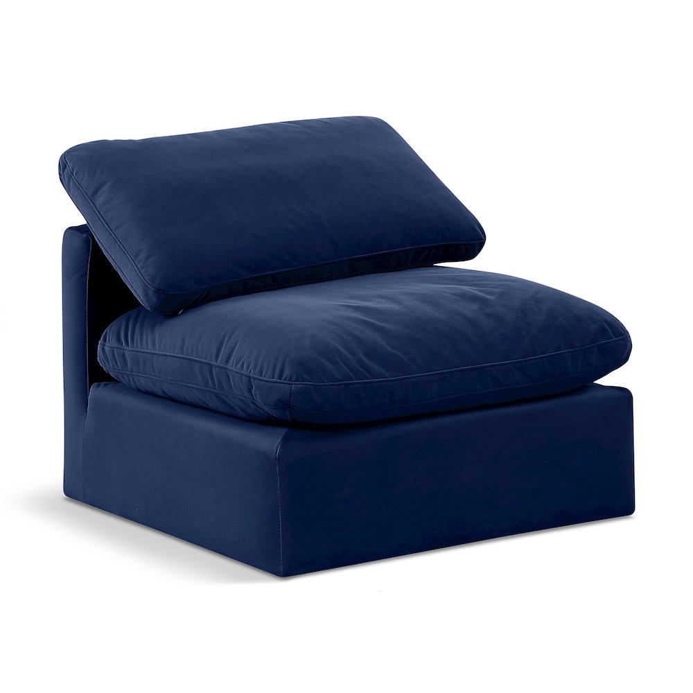 Indulge Navy Velvet Armless Chair. Picture 1