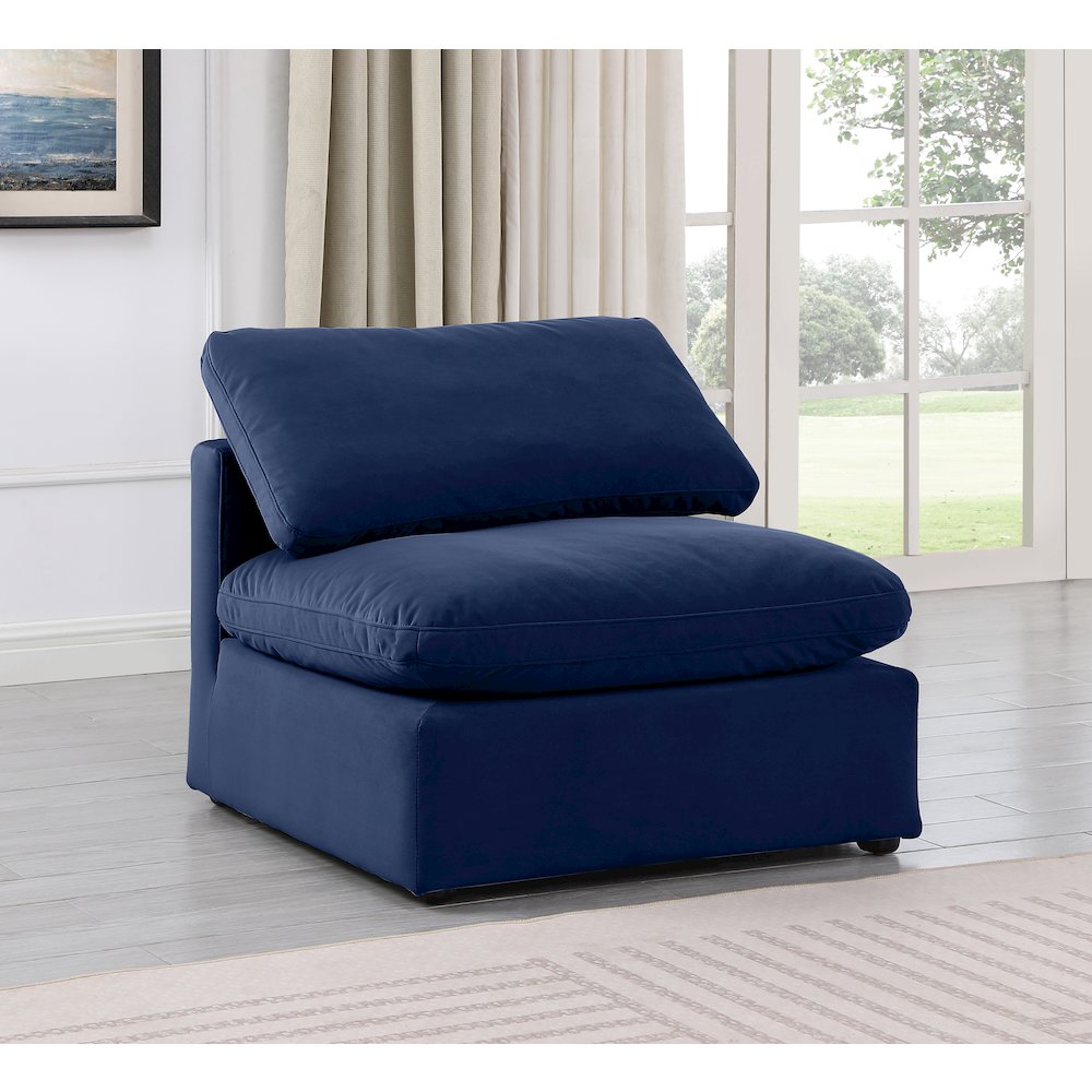 Indulge Navy Velvet Armless Chair. Picture 2