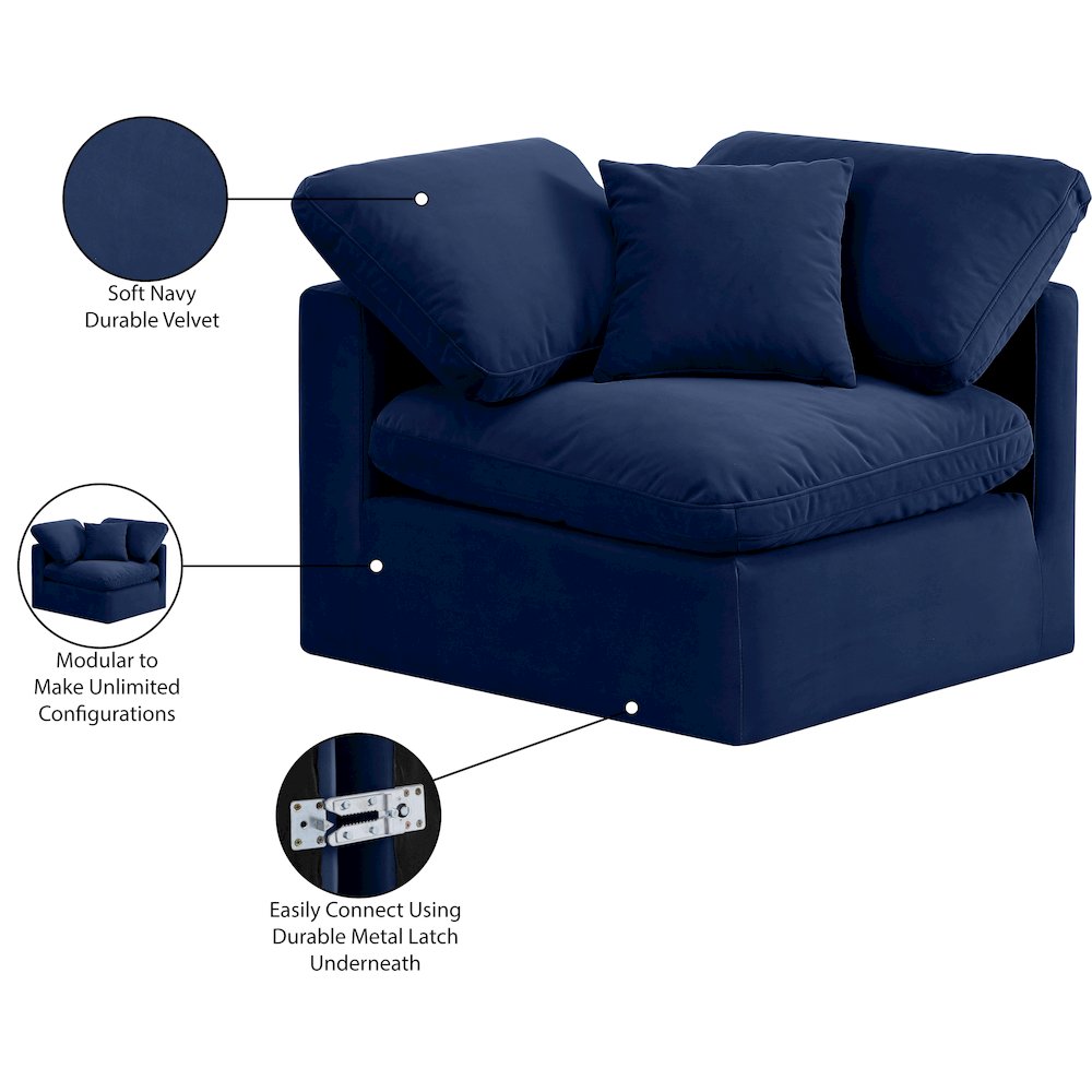 Indulge Navy Velvet Corner Chair. Picture 9