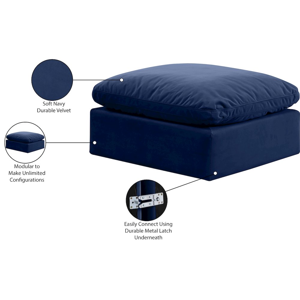 Indulge Navy Velvet Ottoman. Picture 6